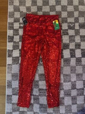 Tipsy Elves Red Sequin High-Waisted Leggings NWT